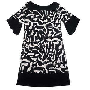 Amanda Charles Shift Dress Womens S Black White Abstract Zebra Print Flutter Slv